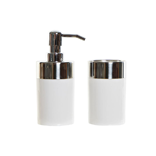 Conjunto de Banho DKD Home Decor Sølvfarvet Aluminium Hvid PS (6,6 x 6,6 x 16,2 cm)