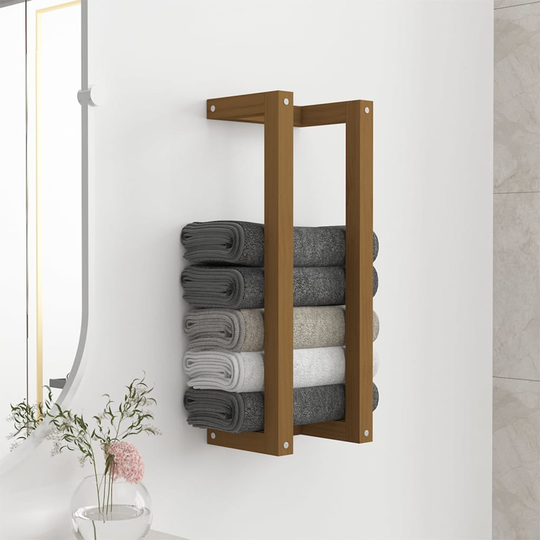 vidaXL håndklædeholder 23x18x60 cm massivt fyrretræ gyldenbrun
