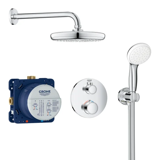 Grohe Grohtherm Tempesta 210 brusesystem m/termostat, rund, krom