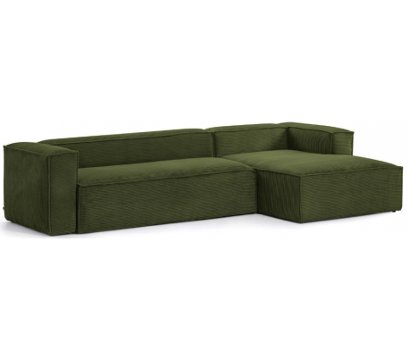 Blok højrevendt chaiselong sofa i velour ripcurl 330 x 174 cm - Grøn
