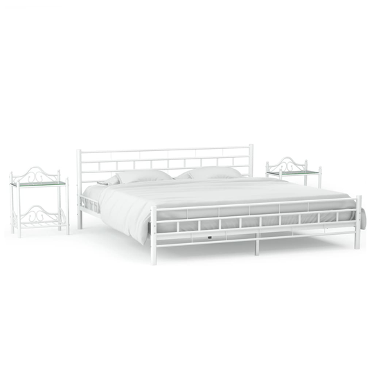 vidaXL sengestel med 2 natborde metal 180 x 200 cm hvid