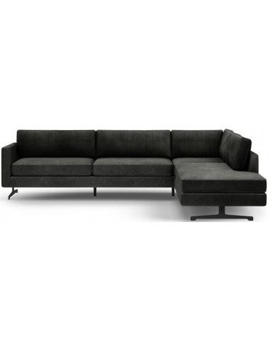 Camille højrevendt hjørnesofa i velour 311 x 235 cm - Sort/Grågrøn