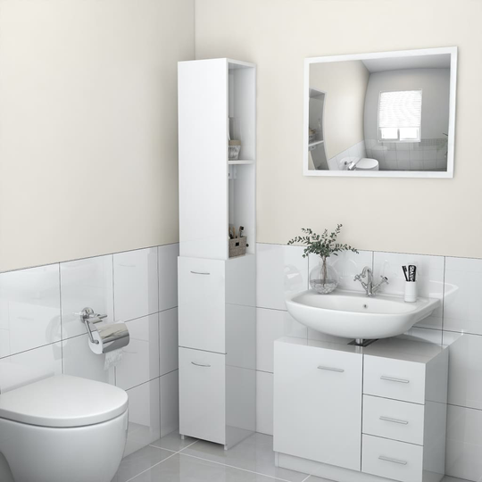 vidaXL badeværelsesskab 25x25x170 cm konstrueret træ hvid højglans