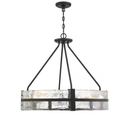 Hudson 8 Lysekrone Ø71 cm - Mat sort/Klart bølget