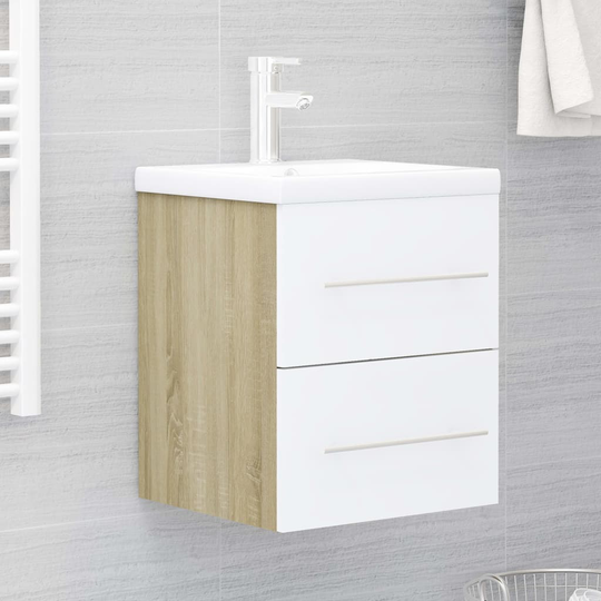vidaXL vaskeskab 41x38,5x48 cm spånplade sonoma-eg og hvid