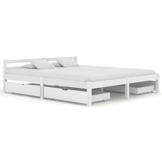 vidaXL sengestel med 4 skuffer 180x200 cm massivt fyrretræ hvid