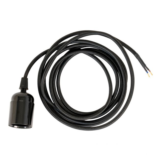 Ledning Stofledning med fatning i sort E27 fatning - 6408400