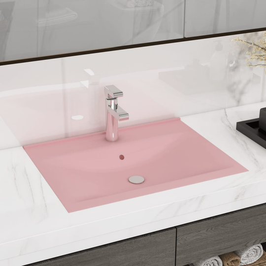 vidaXL luksuriøs håndvask med vandhanehul 60x46 cm keramisk mat pink