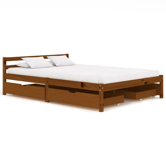 vidaXL sengestel med 4 skuffer 140x200 cm massivt fyrretræ honningbrun