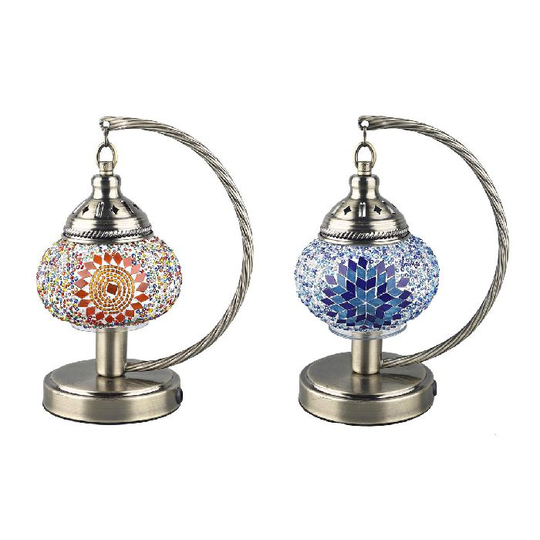 Bordlampe DKD Home Decor Krystal Mosaik Metal Multifarvet Araber (19 x 13 x 27 cm) (2 enheder)
