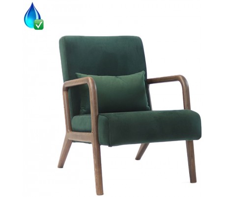 Bibi Lænestol i træ og velour H78 cm - Mørkebrun/Grøn