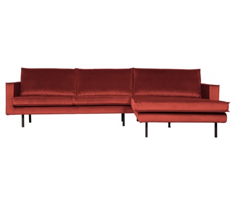 Rodeo Sofa med højrevendt chaiselong i velour 300 x 155 cm - Kastanje