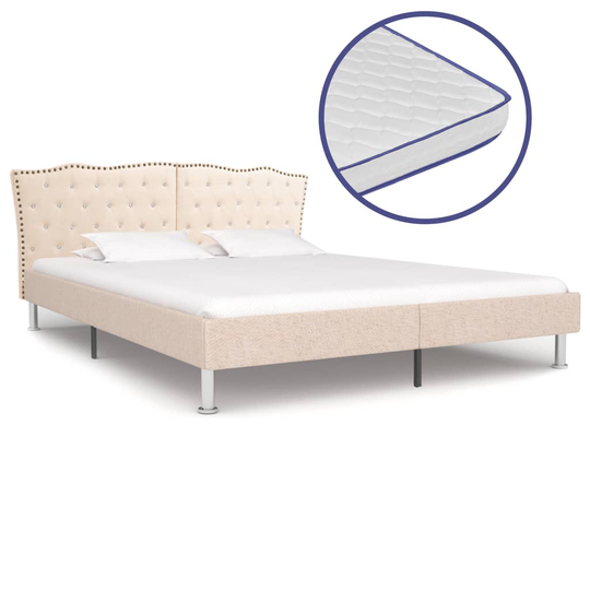 vidaXL seng med madras i memoryskum 180 x 200 cm stof beige