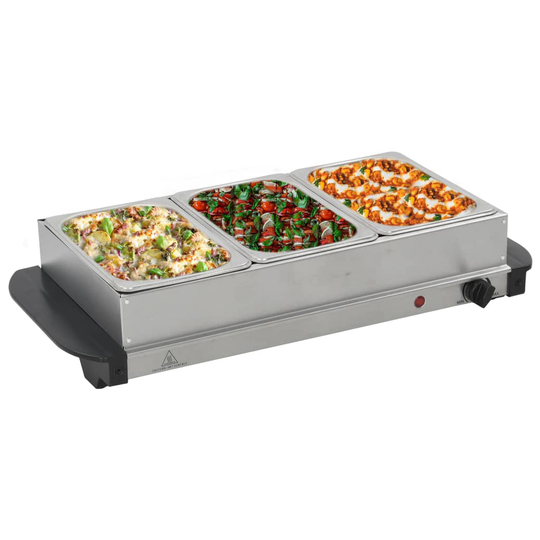 vidaXL buffetvarmer rustfrit stål 200 W 3 x 1,5 l