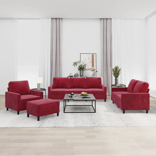vidaXL sofasæt 4 dele med hynder velour vinrød