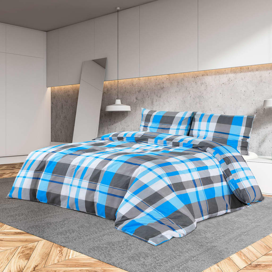 vidaXL sengetøj 200x220 cm bomuld blå og grå