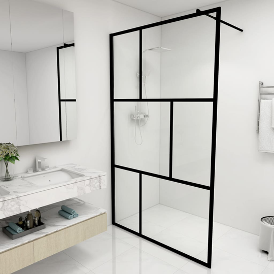 vidaXL brusevæg med hærdet glas 115x195 cm sort