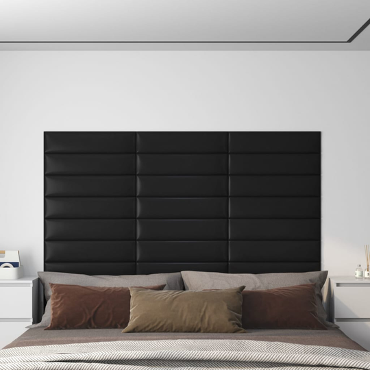 vidaXL vægpaneler 12 stk. 60x15 cm 1,08 m² kunstlæder sort