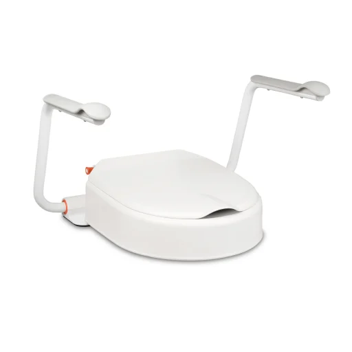 Etac Hi-Loo toiletsæde m/armstøtte, 10 cm forhøjet, hvid