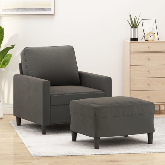 vidaXL sofastol med fodskammel 60 cm velour mørkegrå