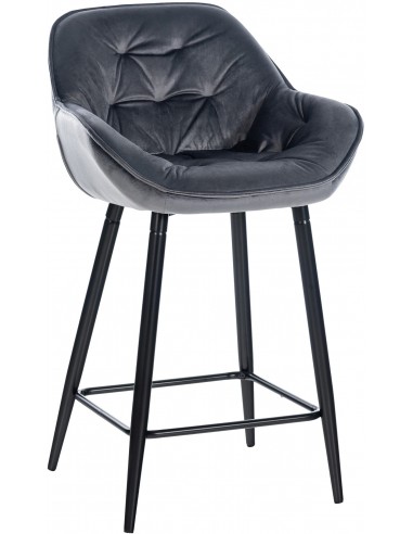 Barstol i metal og velour H93,5 cm - Sort/Mørkegrå