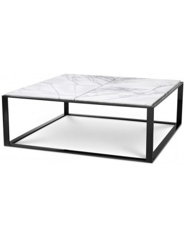 San Ramon sofabord i stål og marmor 100 x 100 cm - Sort højglans/Gråhvid