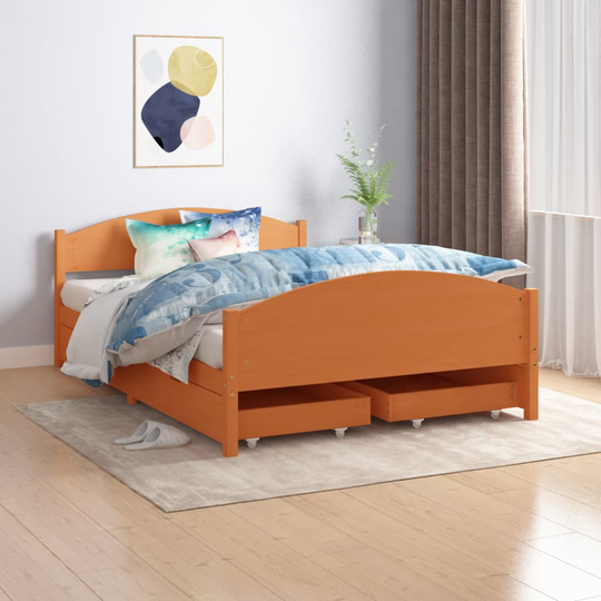 vidaXL sengeramme med 4 skuffer 140x200 cm massivt fyrretræ gyldenbrun