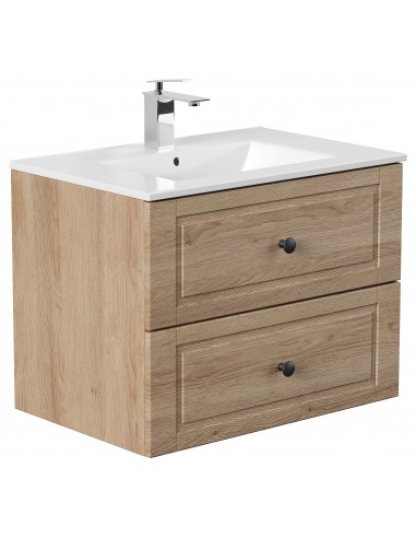 Homeline Cottage komplet badmiljø i mdf og mineralsten H53,8 x B71,5 cm - Sonoma eg