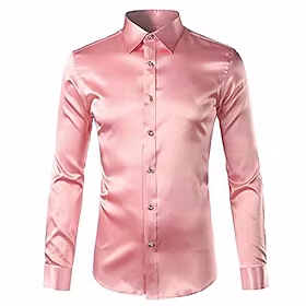 Herre Jakkesætsskjorter Button Up skjorte Skjorte med krave Bal skjorte Silkeskjorte i satin Krave Langærmet Sort Hvid Gul Vanlig Bryllup Fest Tøj