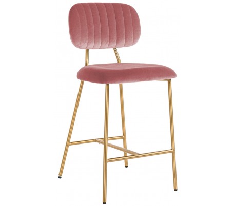 Xenia barstol i velour H96,5 cm - Børstet guld/Pink
