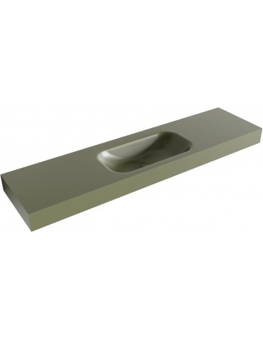 BIG SMALL væghængt håndvask 180 x 46 cm Solid surface - Armygrøn