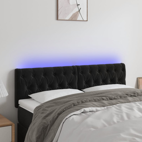 vidaXL sengegavl med LED-lys 160x7x78/88 cm velour sort