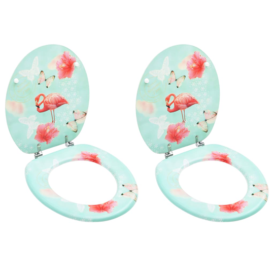 vidaXL toiletsæder med låg 2 stk. MDF flamingodesign