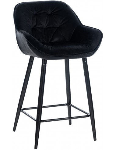 Barstol i metal og velour H93,5 cm - Sort/Sort