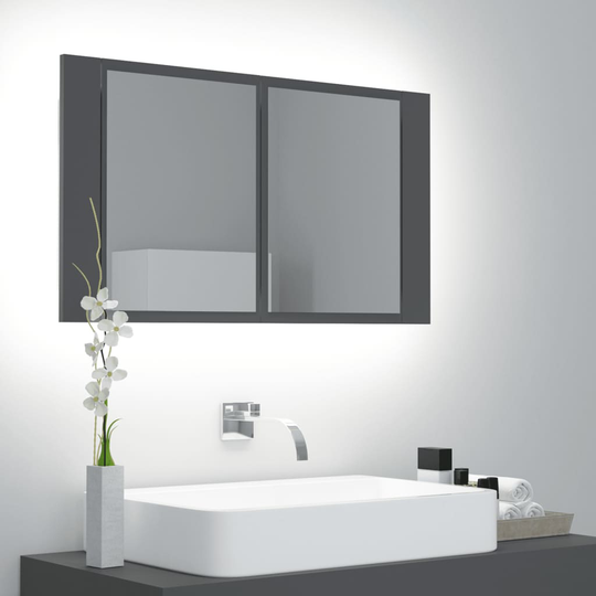 vidaXL badeværelsesskab m. spejl og LED-lys 80x12x45 cm grå