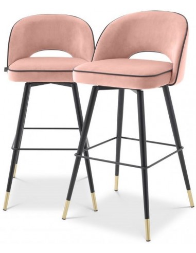 2 x Cliff barstole i velour og stål H103 cm - Sort/Rosa