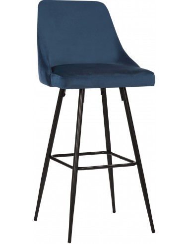 Barstol i metal og velour H108 cm - Sort/Blå