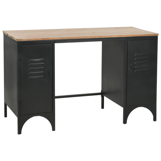 vidaXL dobbelt piedestal-skrivebord massivt grantræ og stål 120 x 50 x 76 cm