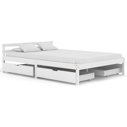 vidaXL sengestel med 4 skuffer 140x200 cm massivt fyrretræ hvid