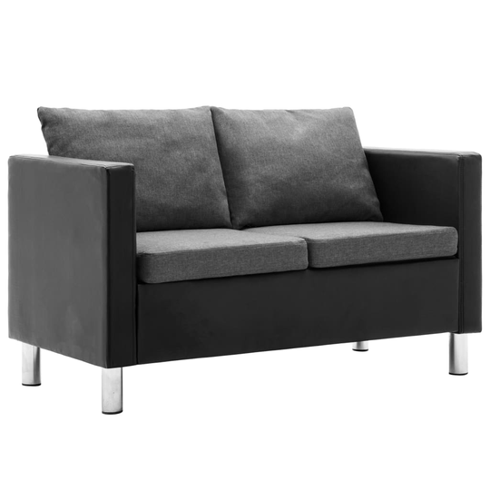 vidaXL 2-personers sofa kunstlæder sort og lysegrå