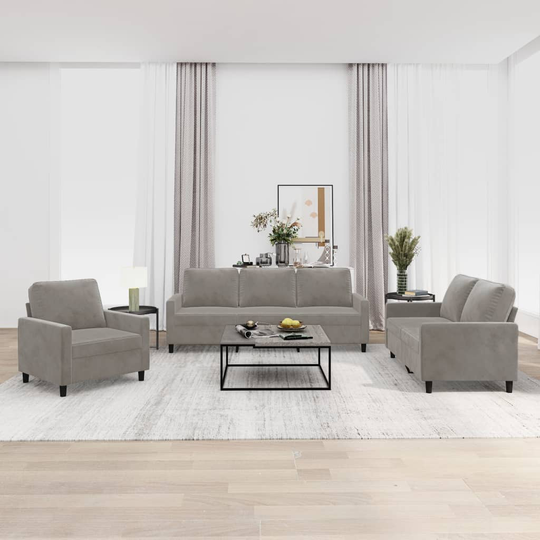 vidaXL sofasæt 3 dele med hynder velour lysegrå