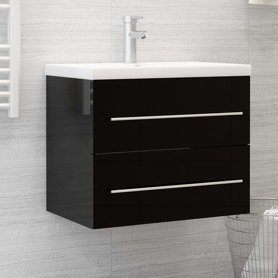 vidaXL vaskeskab 60x38,5x48 cm spånplade sort højglans