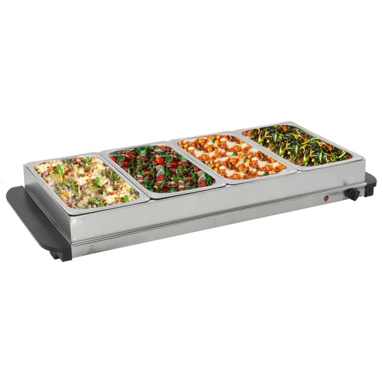 vidaXL buffetvarmer rustfrit stål 400 W 4 x 2,5 l