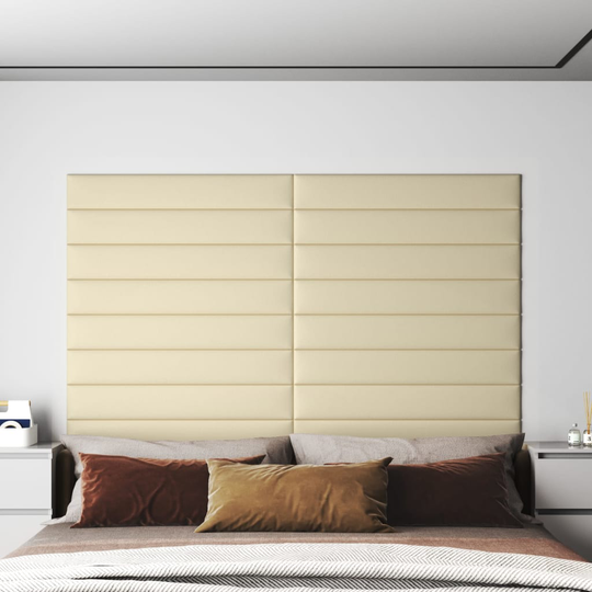 vidaXL vægpaneler 12 stk. 90x15 cm 1,62 m² kunstlæder cremefarvet