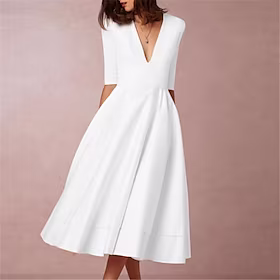 kvinders semi-formelle festkjole swingkjole midikjole grøn hvid halværmet ren farve ruched efterår forår dyb v hot elegant slim 2023 s m l xl xxl 3xl / bryllup