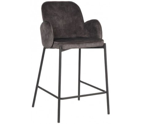Jari barstol i velour og metal H94 cm - Sort/Antracit