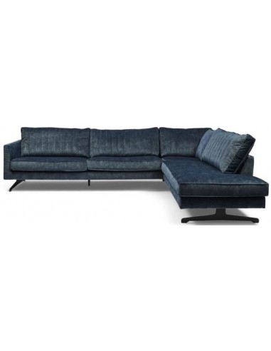 Camille højrevendt hjørnesofa i velour 311 x 235 cm - Sort/Petrolium