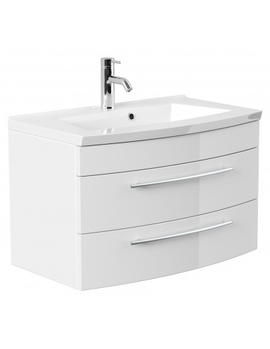 Luna komplet badmiljø i mdf og mineralsten H53 x B82 cm - Hvid højglans
