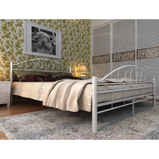vidaXL seng med madras i memoryskum hvid metal 180 x 200 cm