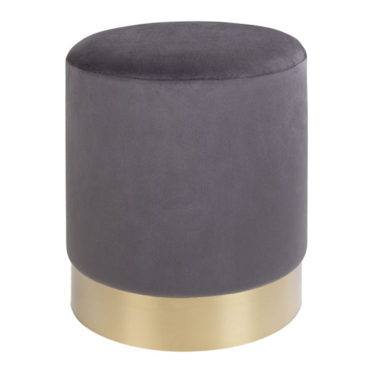 Puf i gråt velour med messing farvet kant HN1213 - 1504022